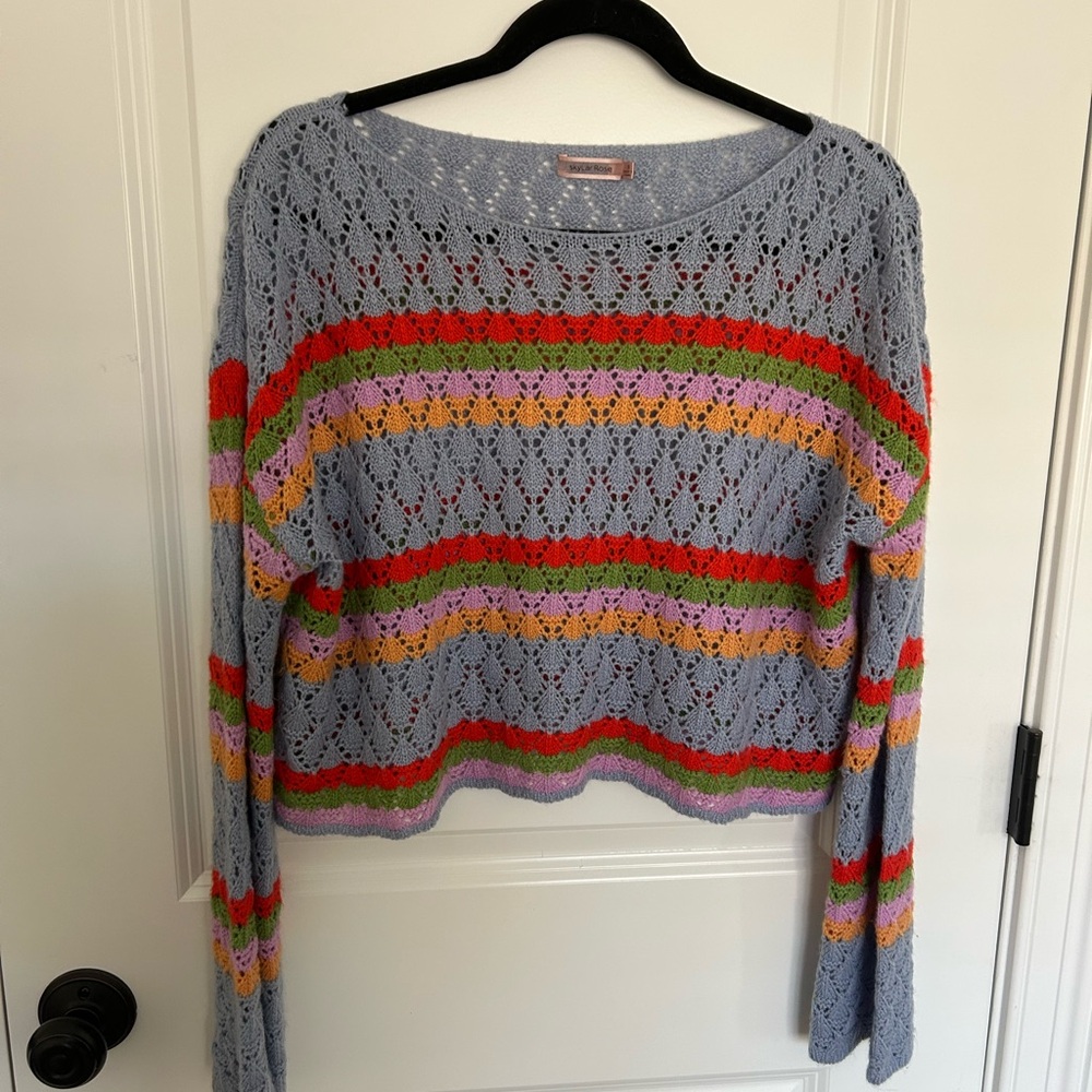 Cropped Multi-colored Striped Women's Sweater